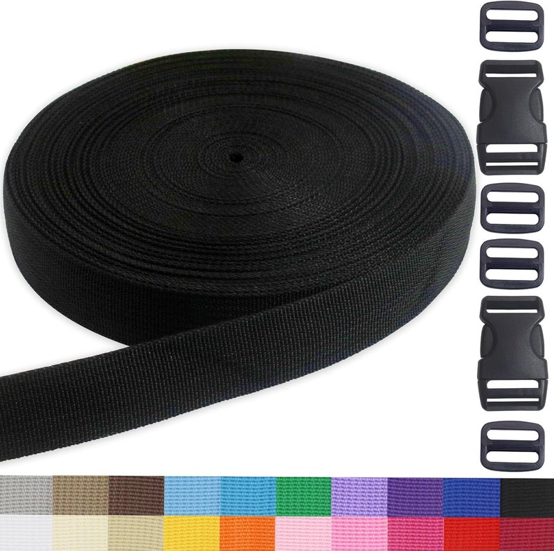ZHFMLY Black Webbing Strap 1 inch 20 Yards Polypropylene Webbing Backpack Straps for Crafts, Sewing, Bags, Climbing,Outdoors Indoors Gear, Crafting DIY-Lawn Chair Replacement-Seat Belt - Image 1